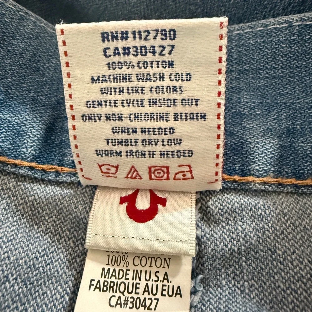 True Religion Brand Jeans Mens Size 36 Straight Leg Blue Denim Classic U‎ Logo
